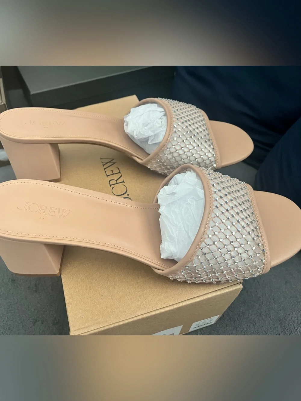 NWT J.Crew Rhinestone Mesh Mule Heels Size 12 | Nude Block Heel